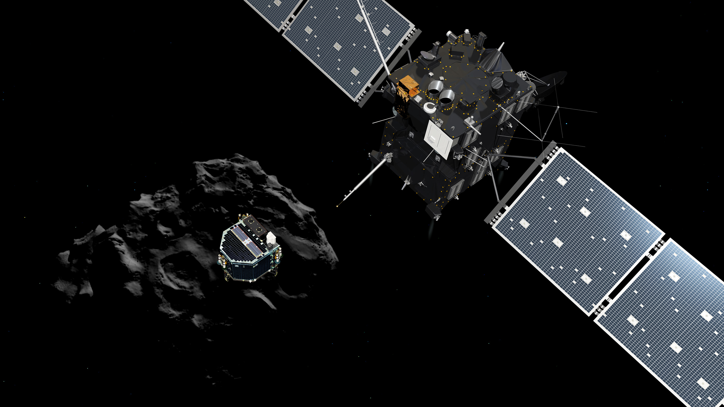 Recreación artística de la separación de Rosetta y Philae. Fuente: ESA.
