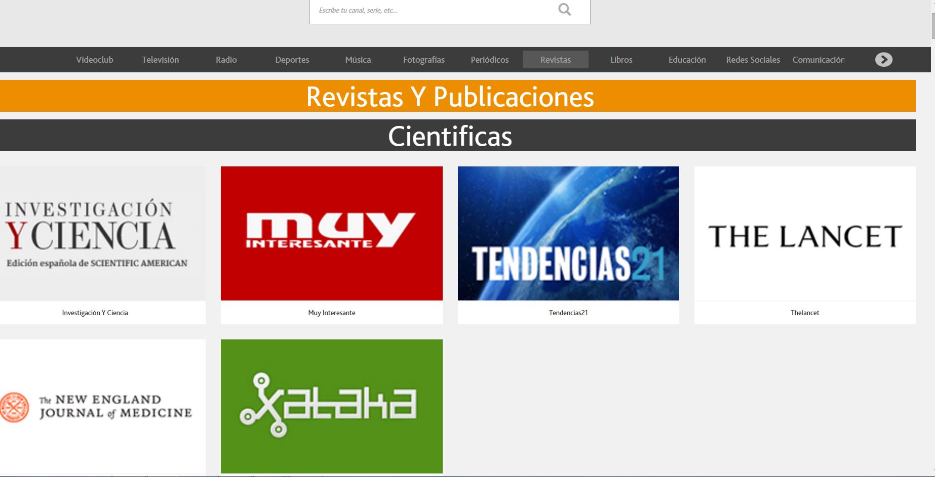 Canal de revistas científicas en Nimbo Televisión, donde figura Tendencias21. Foto: T21