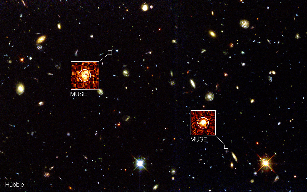MUSE va más allá del Hubble en el Campo Profundo Sur del Hubble. Fuente: ESO.