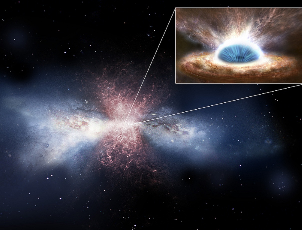 El viento de un agujero negro arrastra el gas de una galaxia. Fuente: ESA/ATG medialab.