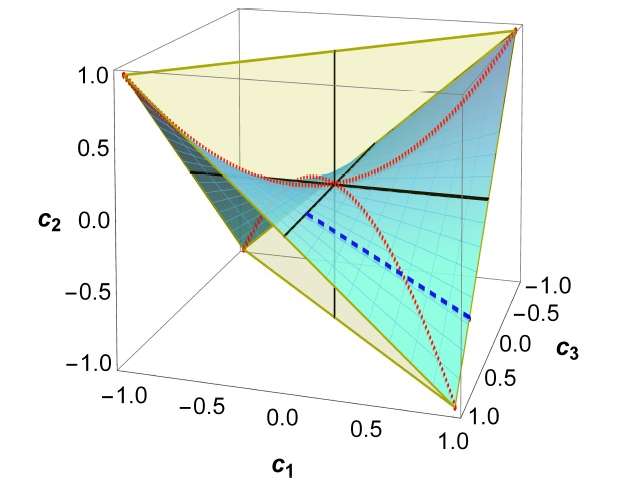 Superficie 'congelada' de una correlación cuántica de tipo discordante. Fuente: Marco Cianciaruso et al.