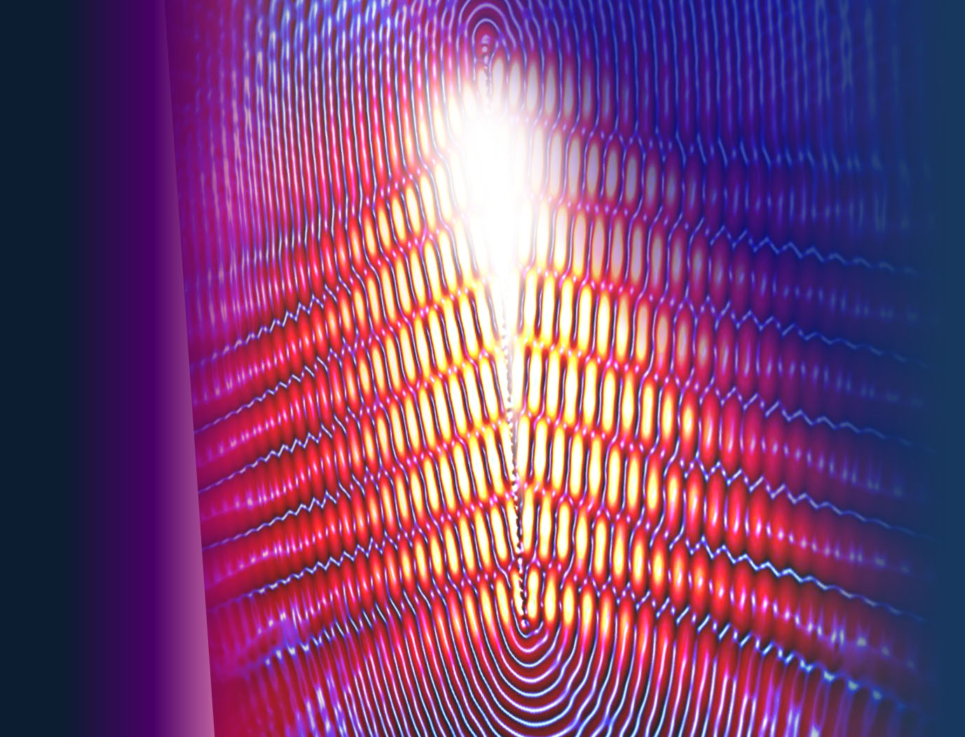 Visión artística de la onda de carga que excita las estelas de plasmones supericiales. Imagen: Daniel Wintz/Patrice Genevet/Antonio Ambrosio. Fuente: Universidad de Harvard.
