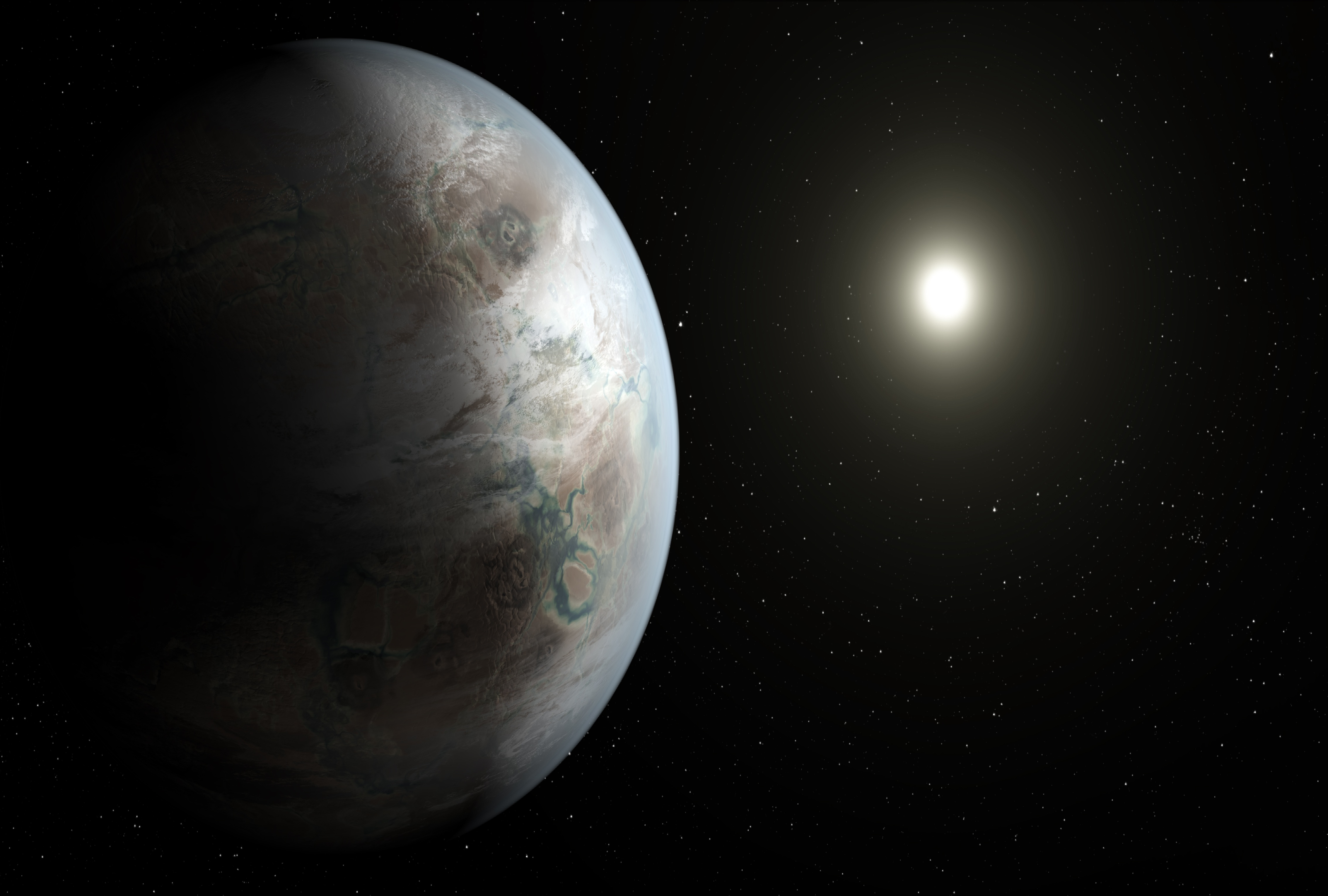 Concepción artística de la posible apariencia del exoplaneta Kepler-452b. Imagen: NASA Ames/JPL-Caltech/T. Pyle.