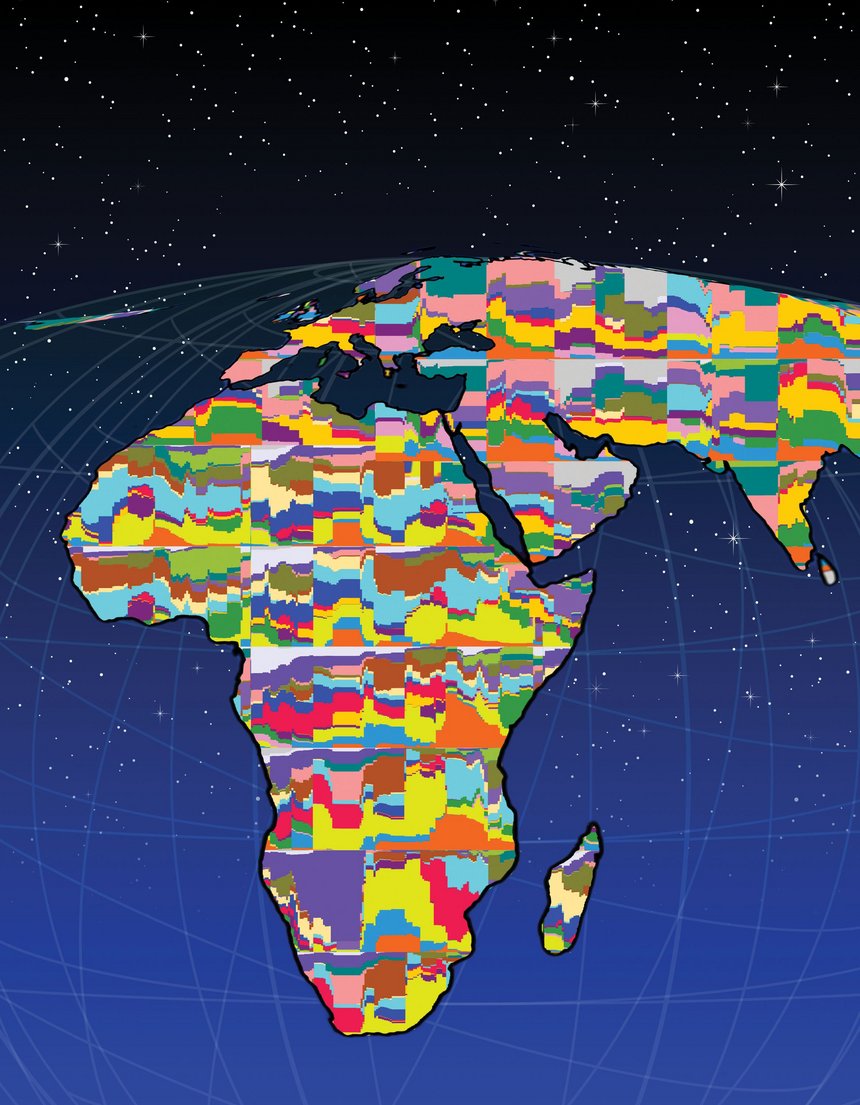 Mapa de la variación genética humana a partir de África. Universidad de Michigan.