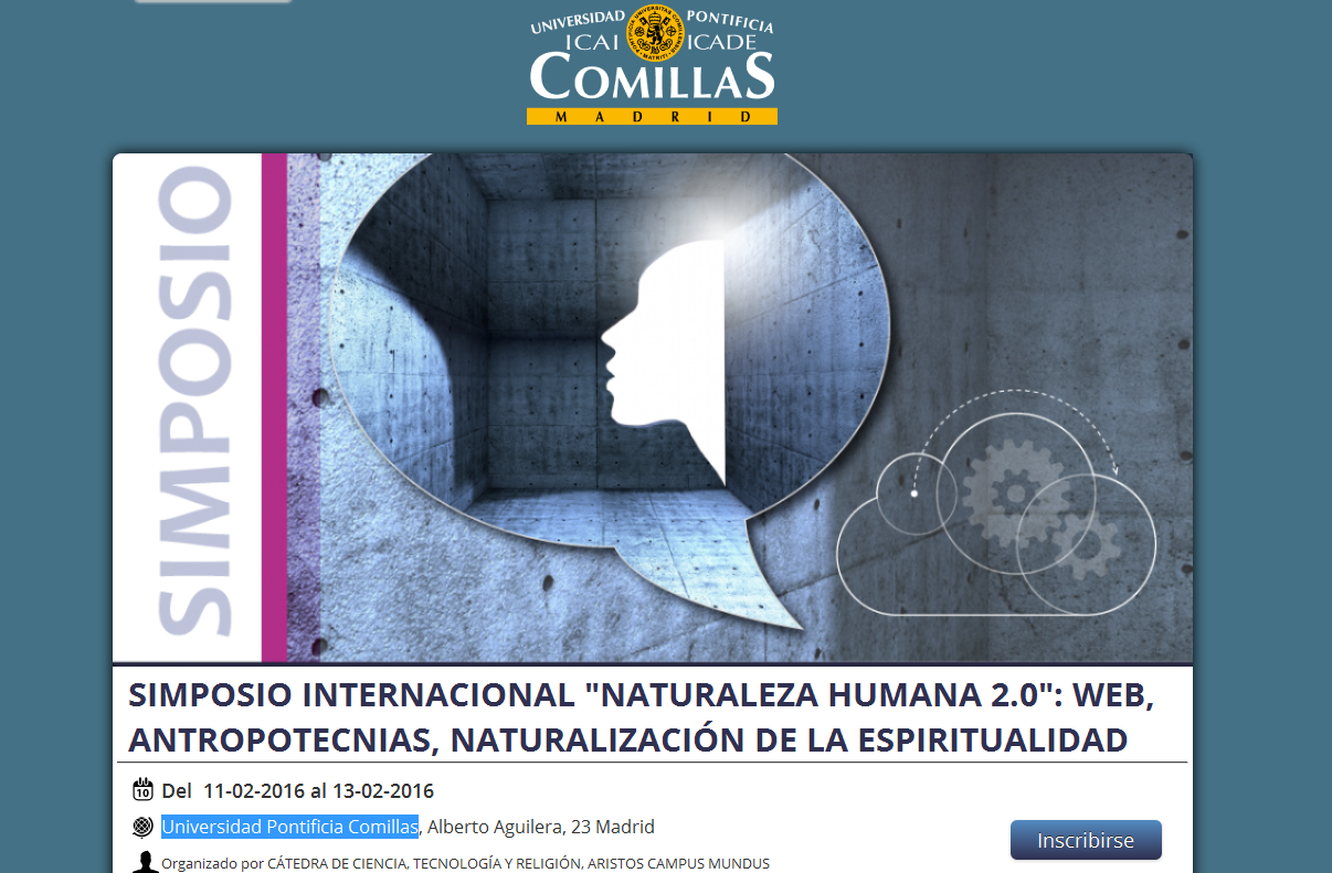 Cartel del Simposio Internacional del proyecto Naturaleza humana 2.0 (pincha para acceder a la web del Simposio).