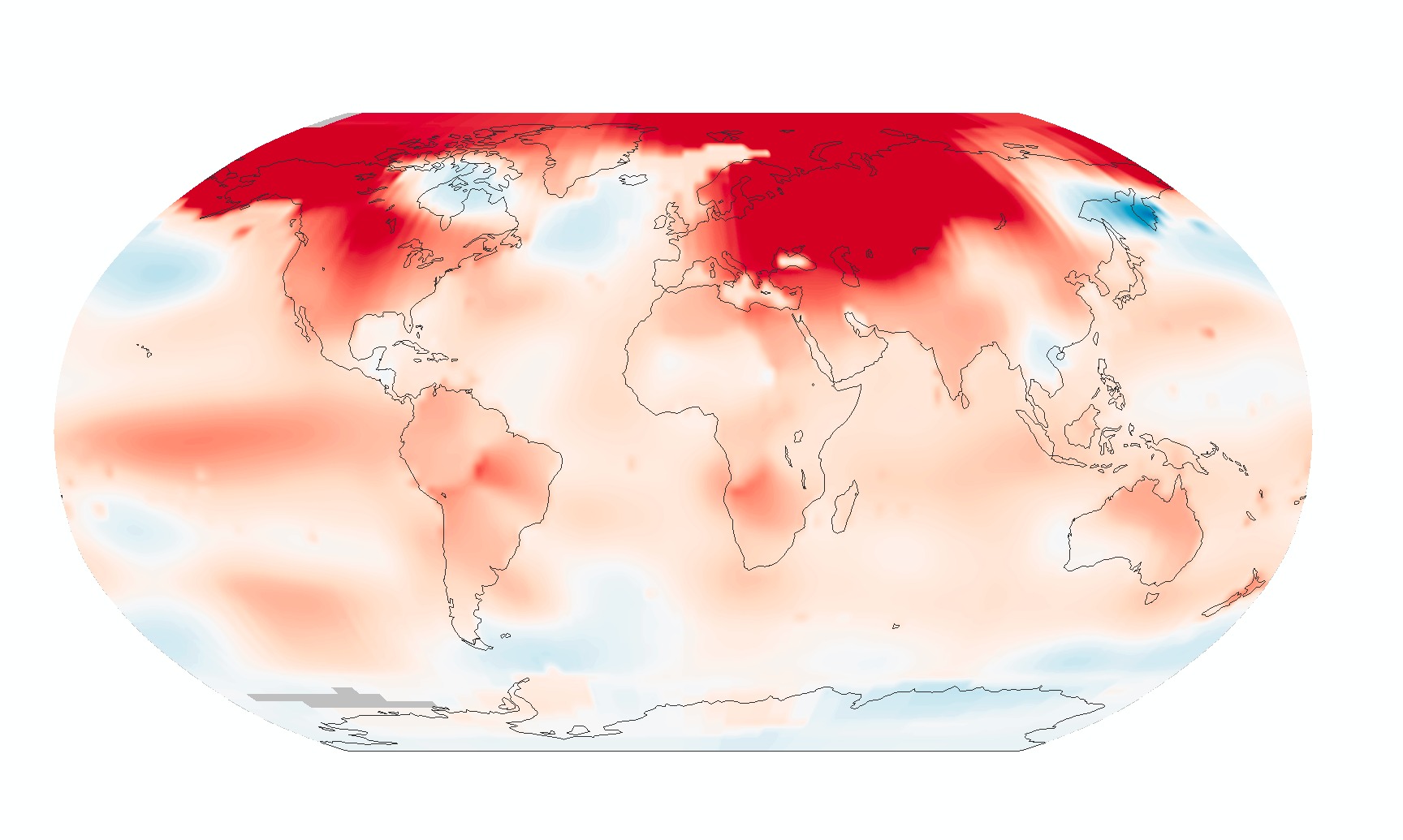 El calor en febrero 2016. En rojo las diferencias de temperatura en relación a la media. The Earth Observatory