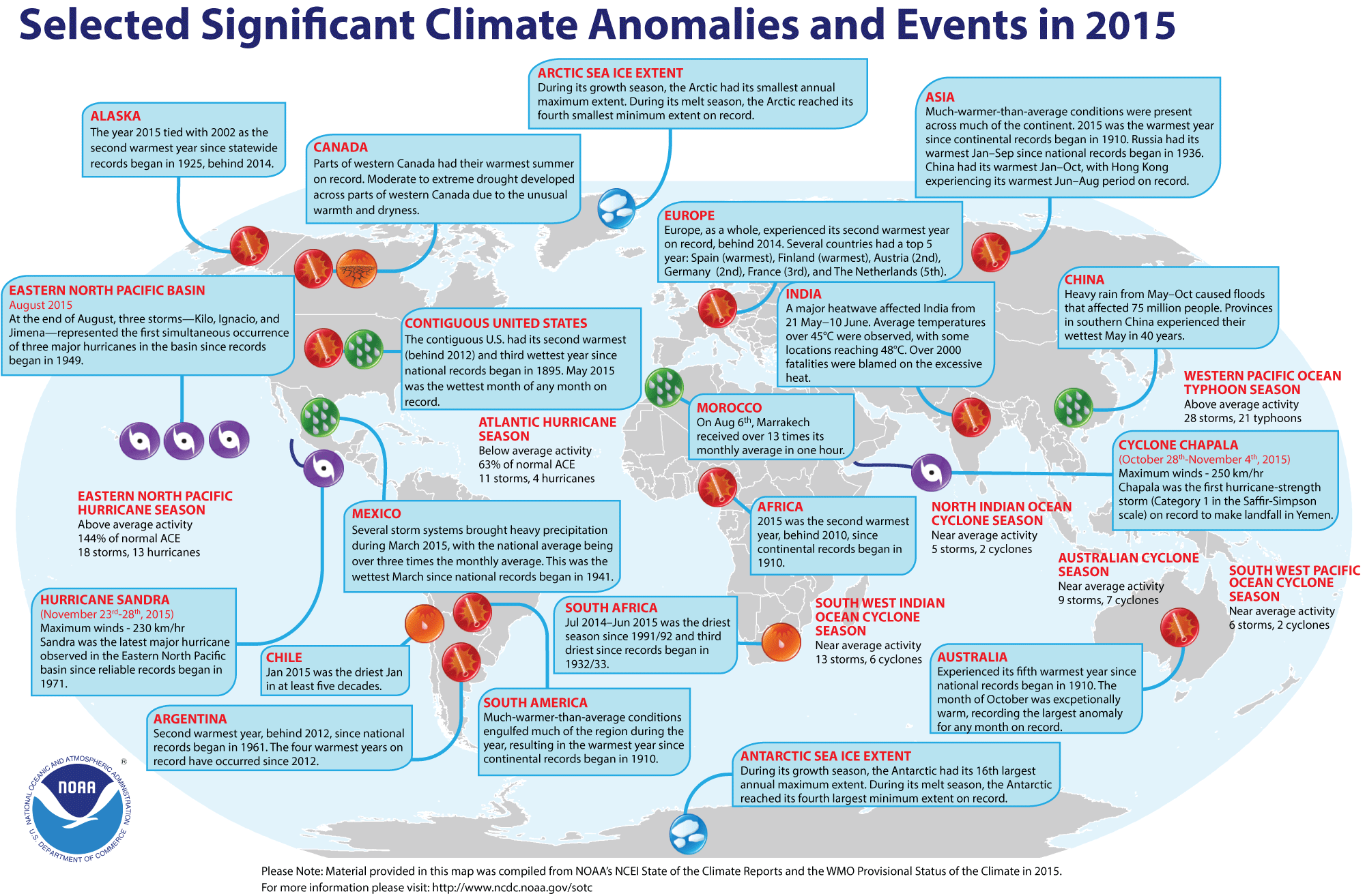 Anomalías climáticas 2015. Fuente: Noaa. Click sobre la imagen para ampliar.